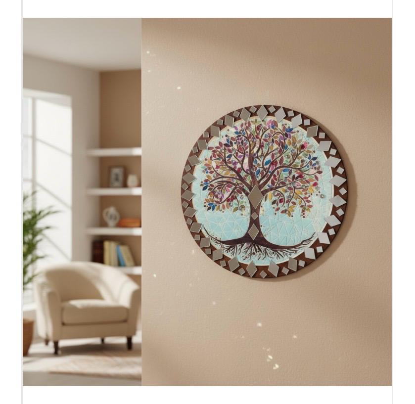 Mandala Arvore Da Vida C/ Strass E Espelhos 40 Cm