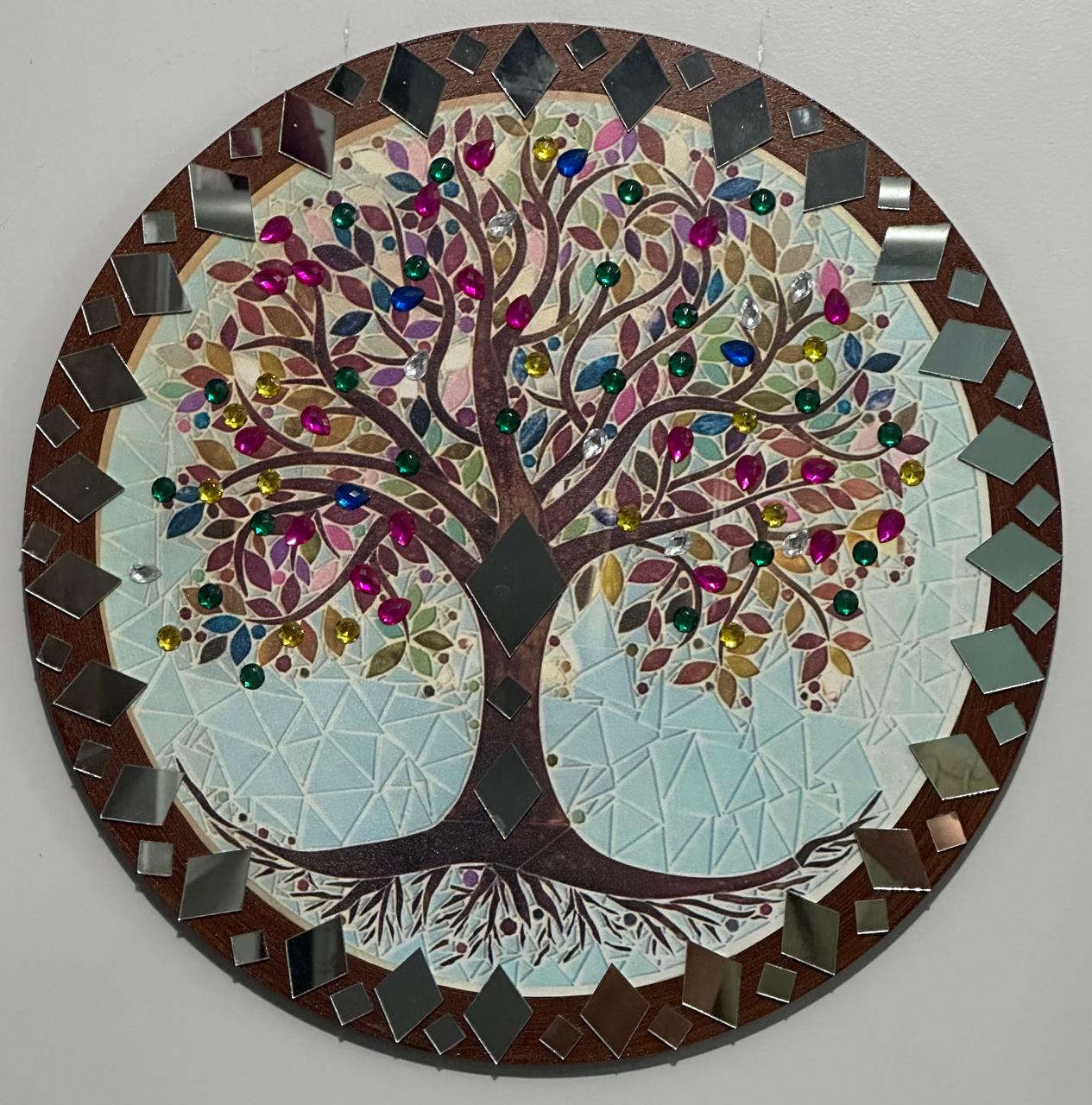 Mandala Arvore Da Vida C/ Strass E Espelhos 40 Cm