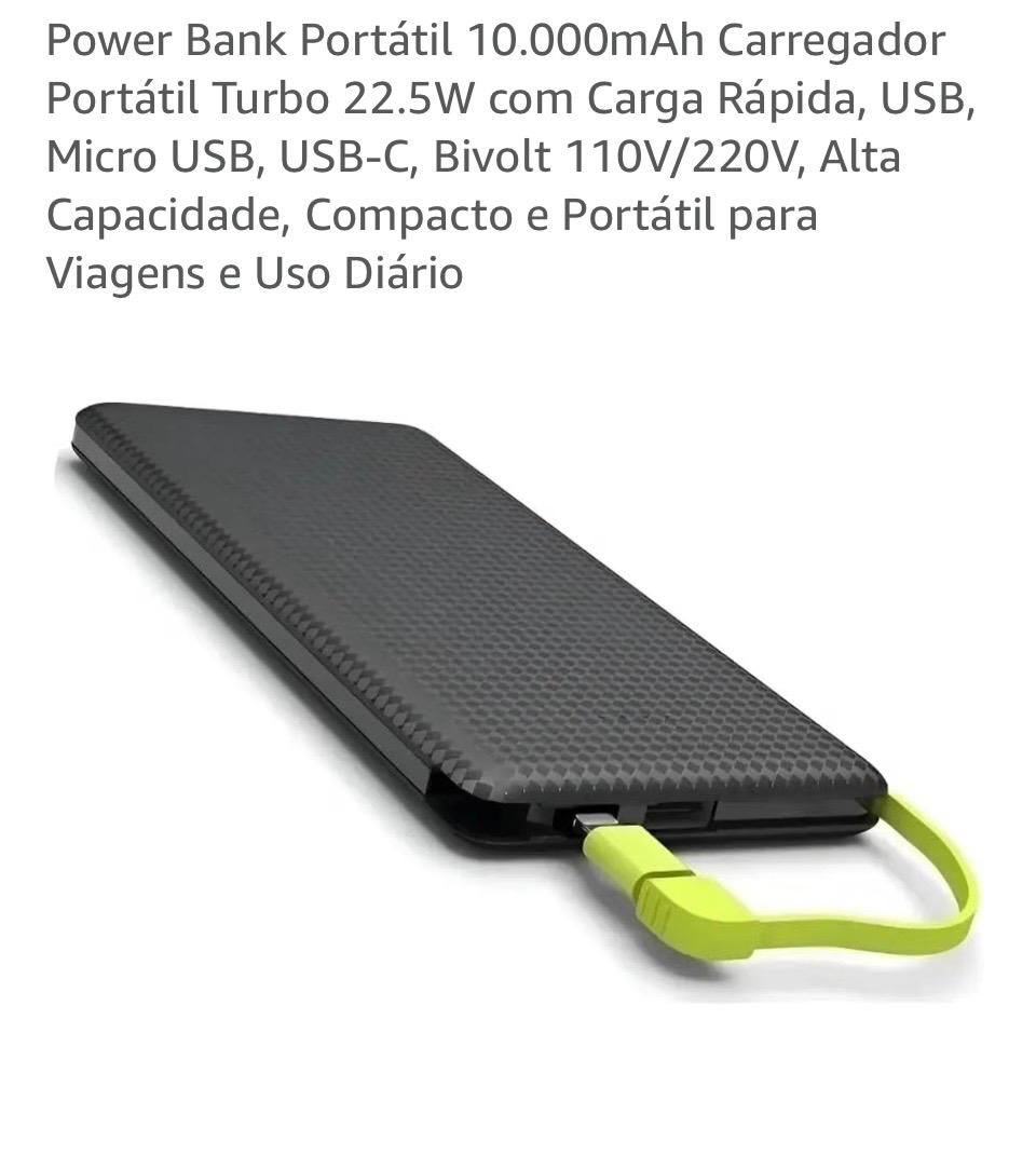 Carregador Portatil Power Bank Pincn 10000mah Usb Tipo-C e IOS