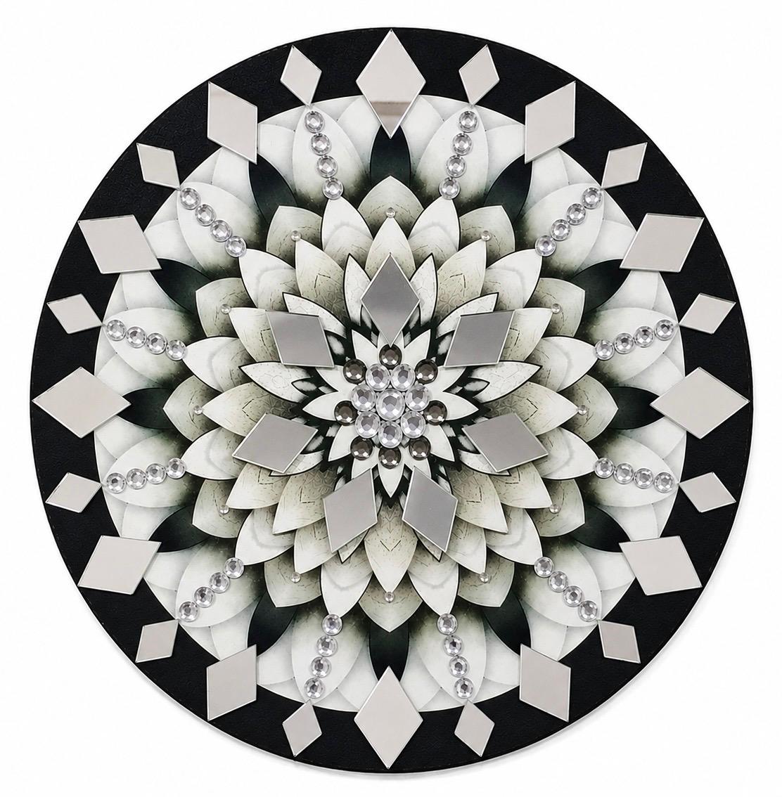 Mandala Abstrato 3D com Strass e Espelhos 40 cm