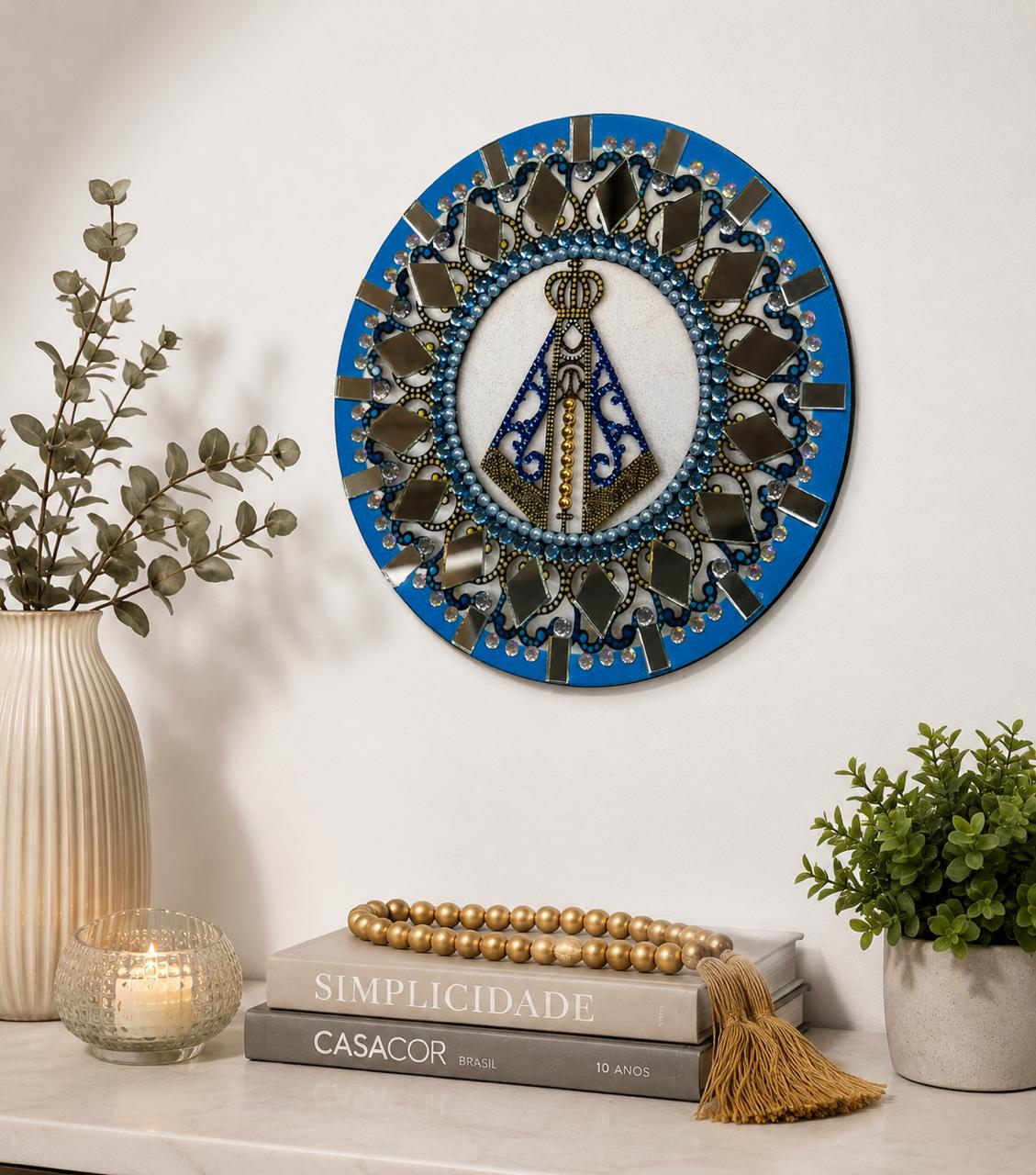 Mandala Nossa Senhora Aparecida com Strass e Espelhos 40 cm