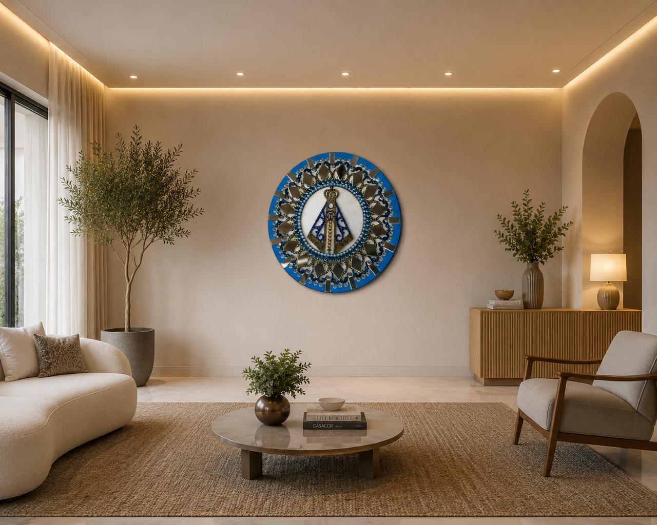 Mandala Nossa Senhora Aparecida com Strass e Espelhos 40 cm