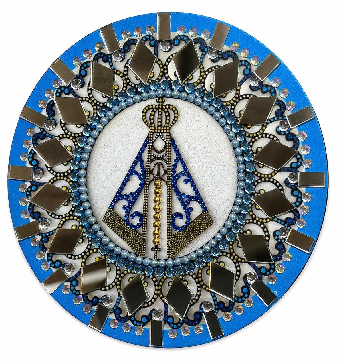 Mandala Nossa Senhora Aparecida com Strass e Espelhos 40 cm