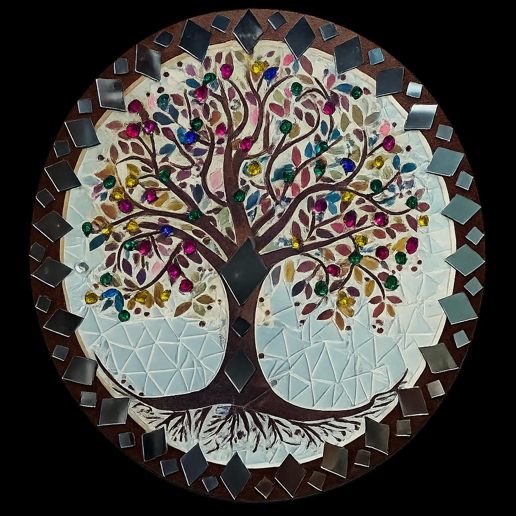 Mandala Arvore Da Vida C/ Strass E Espelhos 40 Cm