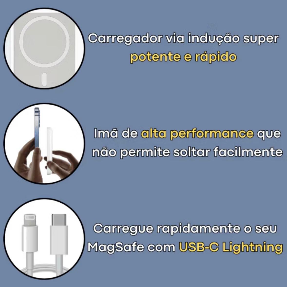Power Bank 10000mah Carregador Magnético P/ Indução Sem Fio