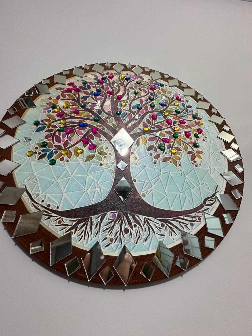 Mandala Arvore Da Vida C/ Strass E Espelhos 40 Cm