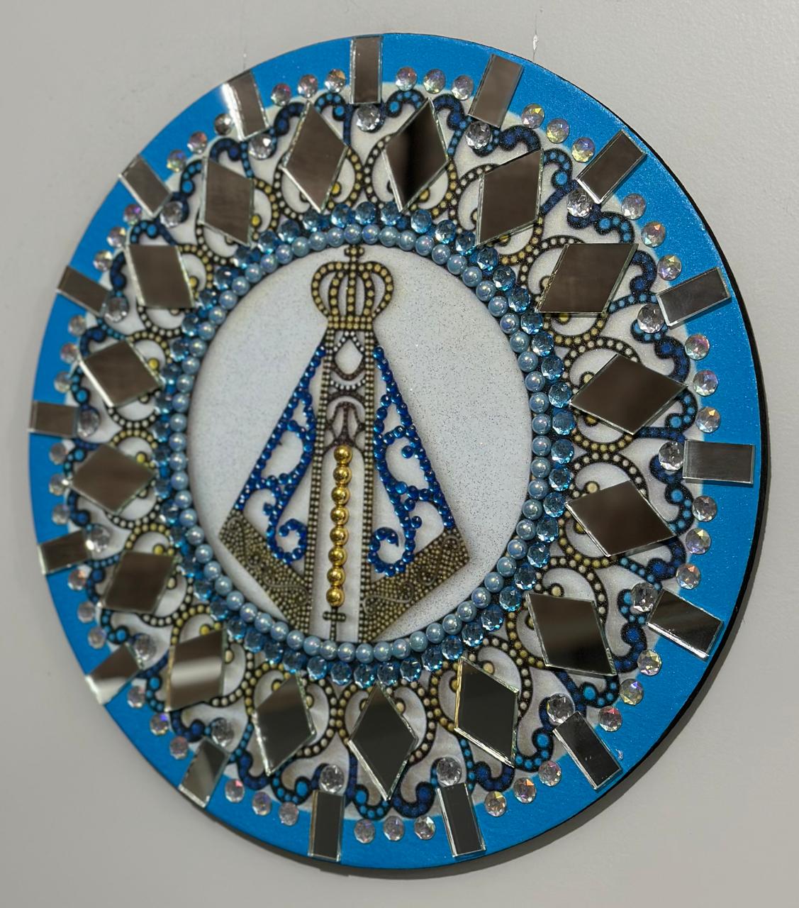 Mandala Nossa Senhora Aparecida com Strass e Espelhos 40 cm