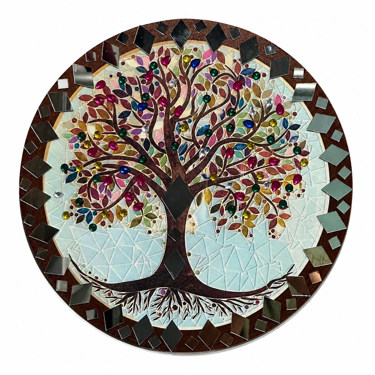 Mandala Arvore Da Vida C/ Strass E Espelhos 40 Cm