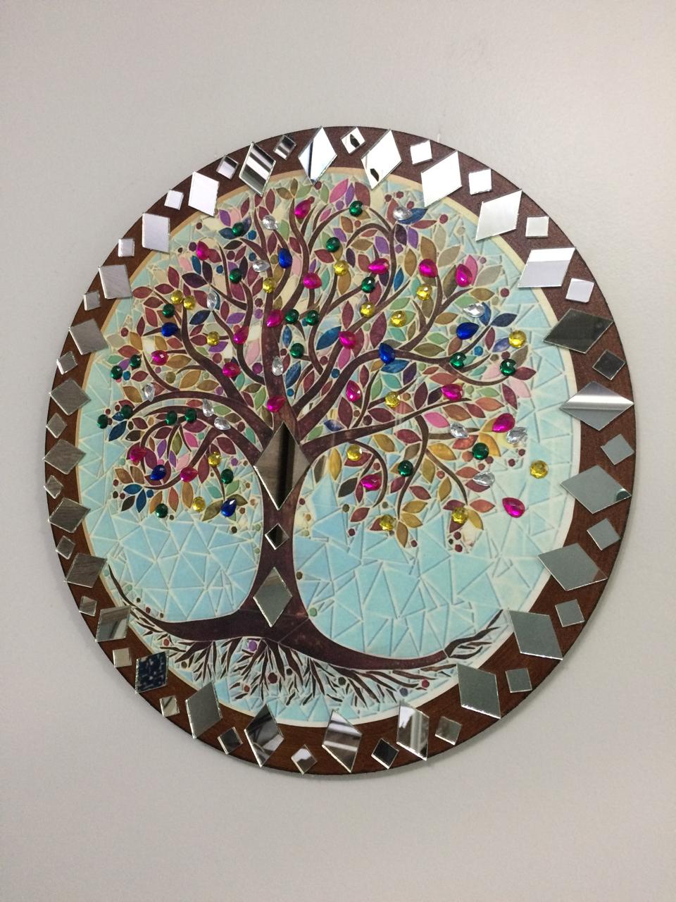 Mandala Arvore Da Vida C/ Strass E Espelhos 30 Cm