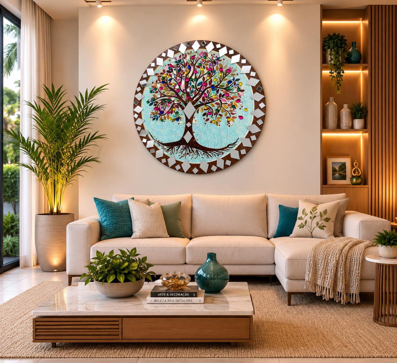 Mandala Arvore Da Vida C/ Strass E Espelhos 40 Cm