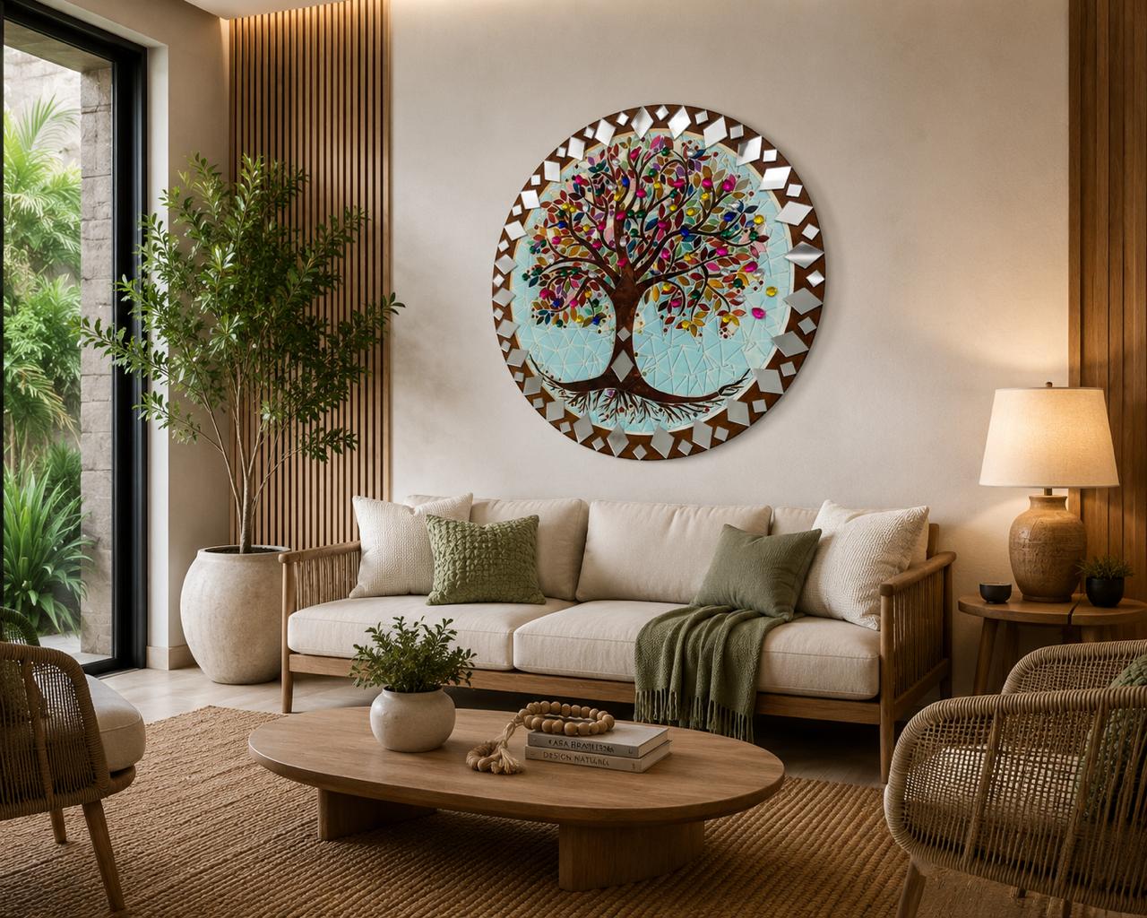 Mandala Arvore Da Vida C/ Strass E Espelhos 40 Cm