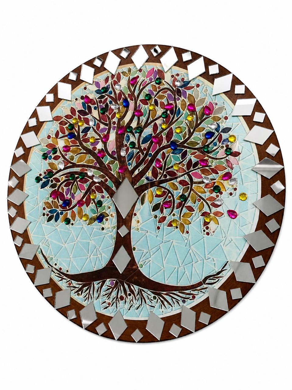 Mandala Arvore Da Vida C/ Strass E Espelhos 30 Cm