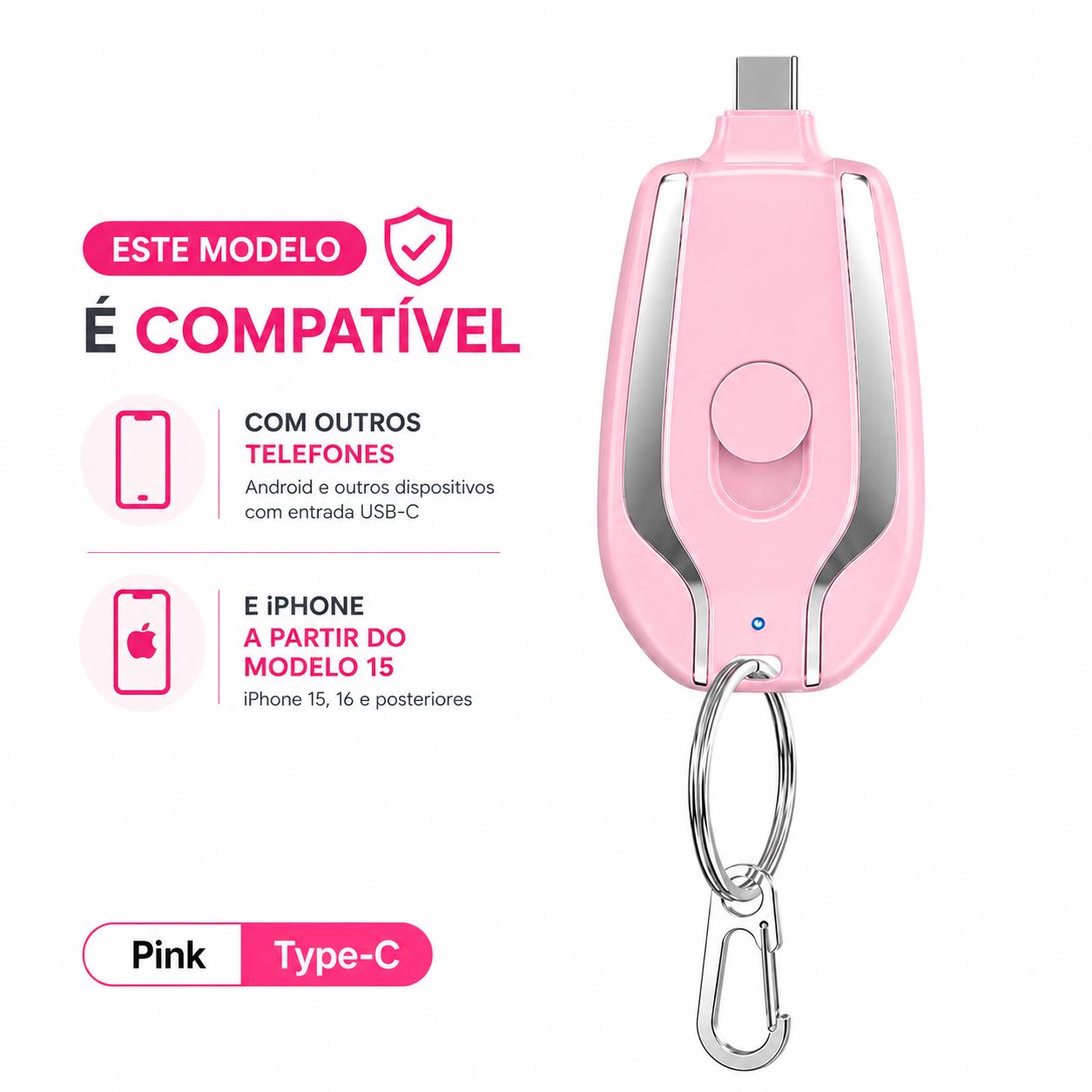 Mini Carregador Portatil Chaveiro Power Bank Tipo C e IOS