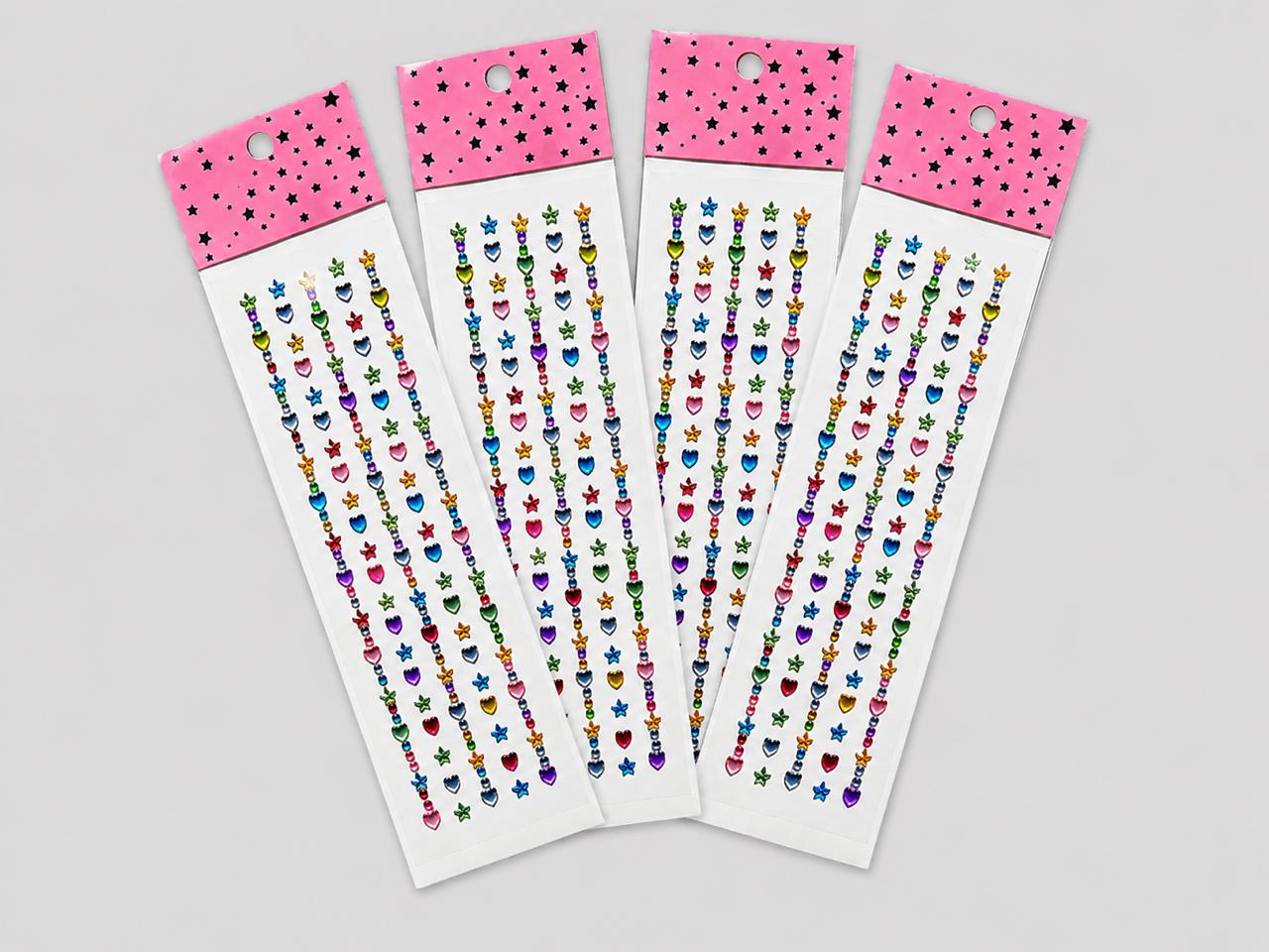 4 Cartelas 1040 Coração/Estrela/Chatons Coloridos