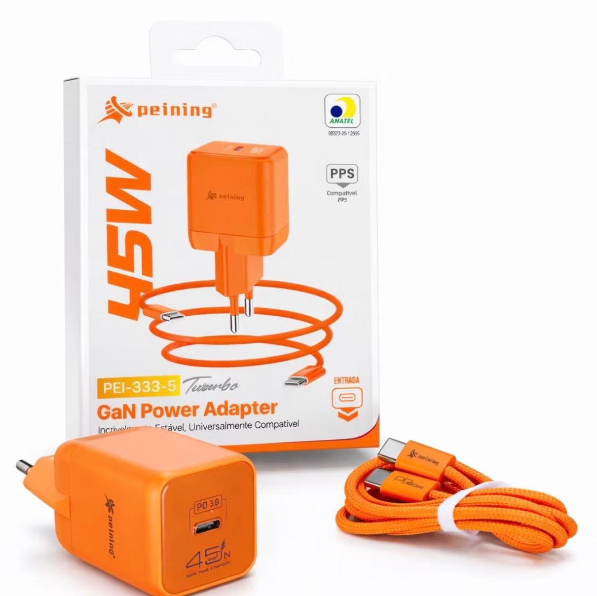 Carregador Super Rápido 45w Turbo Gan Peining PPS C/ Cabo Type-c